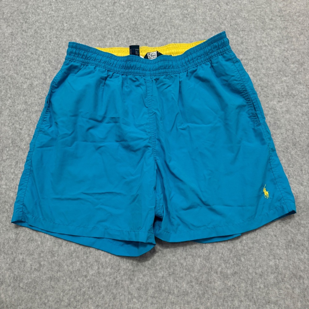 Polo Ralph Lauren Mens Swim Trunks Turquoise Blue Yellow Pony Mesh Lined Large